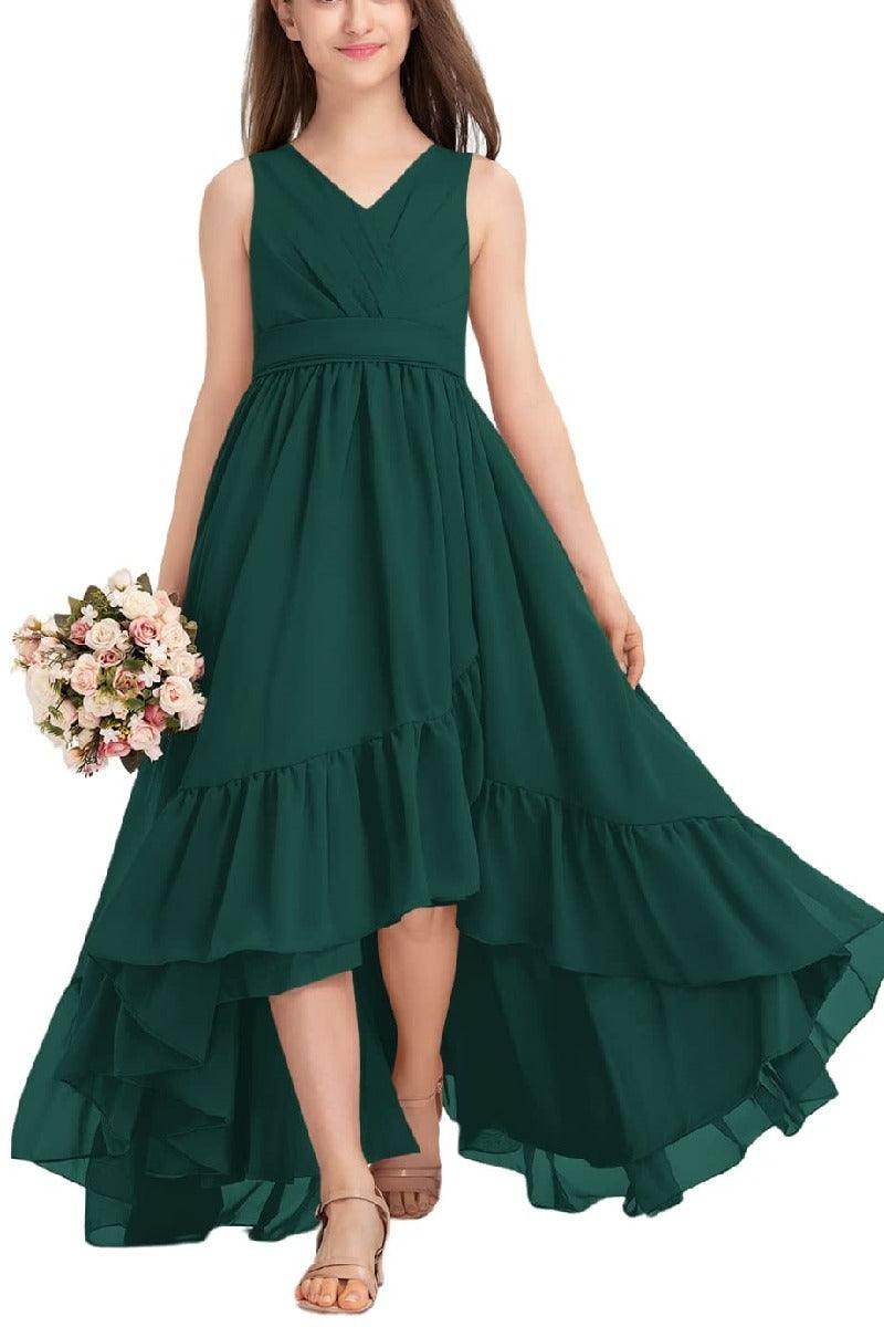 Junior Bridesmaid Dress High-Low Chiffon Gown B0CJDQ8SB2 - COCOMELODY